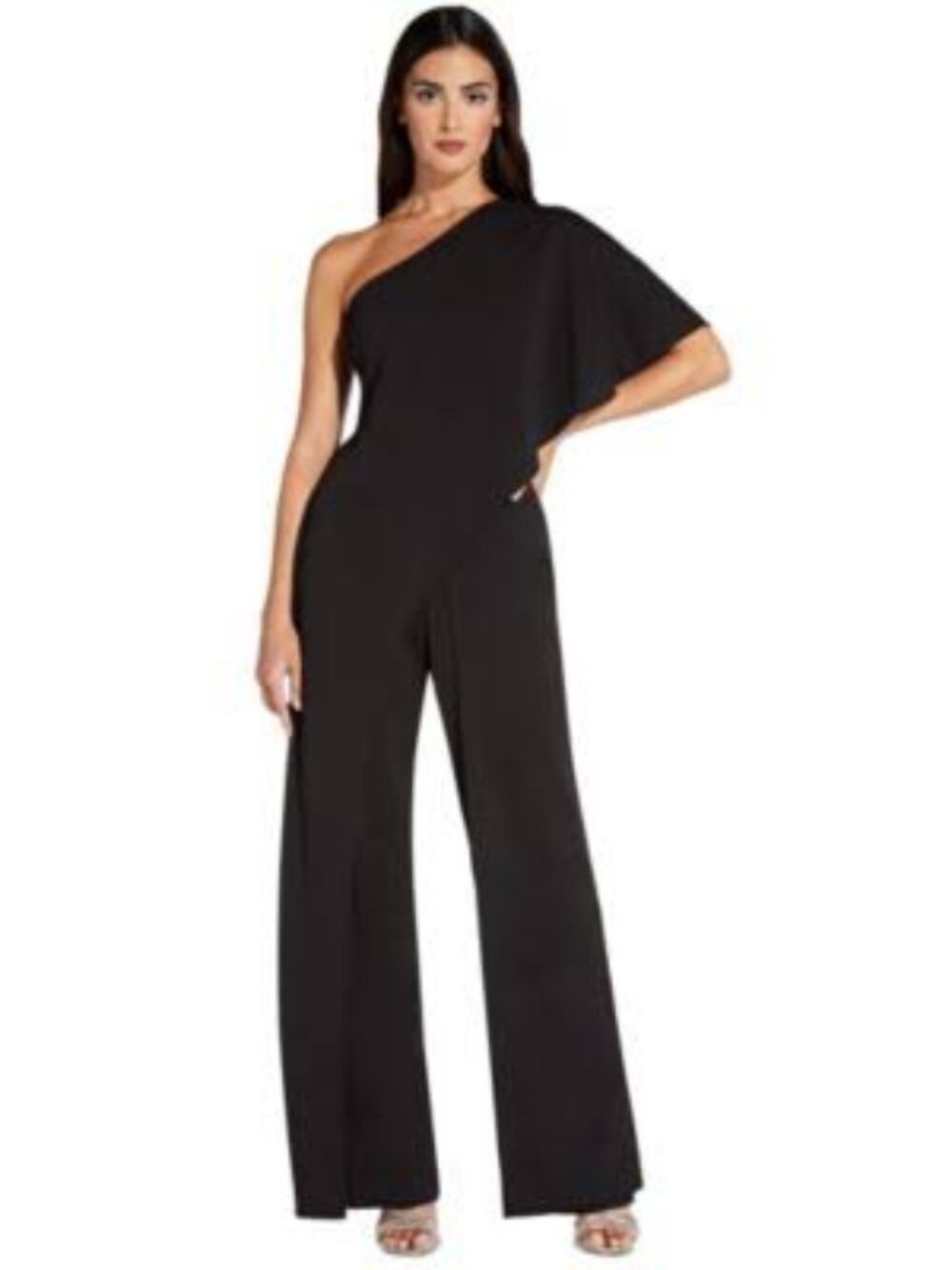 Elegant Adrianna Papell Draped One shoulder bodice Jumpsuit in Black Size 14